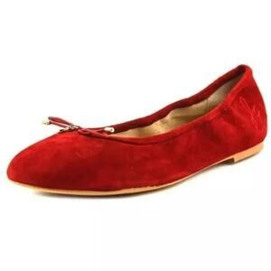 Sam Edelman Felicia Ballet Flat Red Suede Bow Round Toe Slip On 8.5
